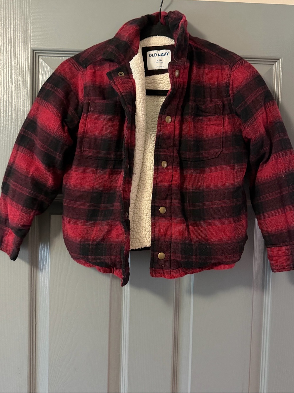 Old Navy Red & Black Plaid Sherpa Jacket